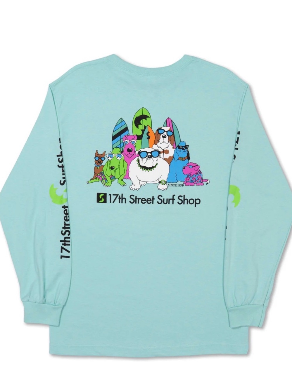 Comfort Colors Light Aqua Long-Sleeve Surf Dog Graphic Tee
